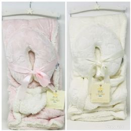 12 pieces Pink/ivory Baby Blanket W/pillow, BI-Fold On Hanger C/p 12 - Baby Accessories