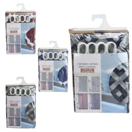 48 Wholesale 70" X 72" Shower Curtain With 12 Plastic Hooks, 4 Assorted Prints C/p 48