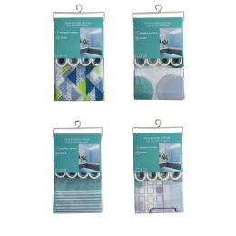 24 pieces 70" X 72" Shower Curtain With 12 Plastic Hooks, 4 Assorted Prints C/p 24 - Shower Curtain