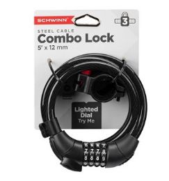 3 Wholesale Schwinn Steel Cable Combo Lock With Light C/p 3