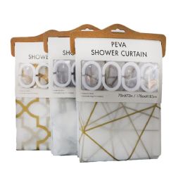 24 pieces 70" X 72" Peva Printed Shower Curtain With Clear Hooks C/p 24 - Shower Curtain