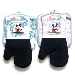 24 Wholesale Mickey And Minnie Oven Mitt And Pot Holder Set With Neoprene, Floral Assorted C/p 24