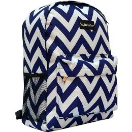 24 pieces Navy/white Chevron Print Backpack C/p 24 - Backpacks 18" or Larger