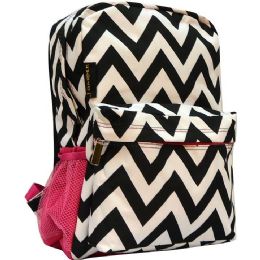 12 pieces Pink/white/blk Chevron Print Backpack C/p 12 - Backpacks 18" or Larger