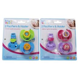 36 pieces Pacifier Set, 2pc W/holder 3 Asstd C/p 36 - Baby Accessories