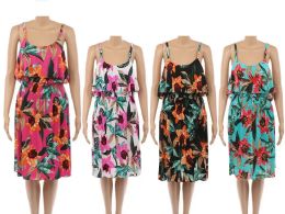 48 Bulk Women's Flower Print Summer Dress Wholesale Mix Colors