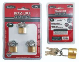 96 Pieces Lock Brass 3pc 20mm - Padlocks and Combination Locks