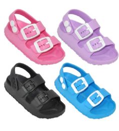 48 Pairs Kids Two Buckle Strap And A Snap Back Strap Slides - Unisex Footwear