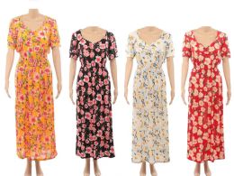 48 Bulk Womens Fashion Floral Dress In Assorted Color