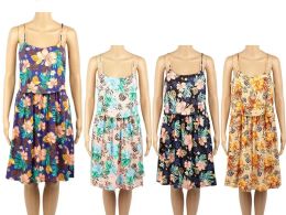 48 Bulk Womens Fashion Tropical Flower Print Dress In Assorted Color