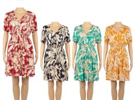 48 Bulk Womens Fashion Tropical Flower Print Dress In Assorted Color