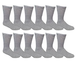 12 Wholesale Yacht & Smith Men's Cotton Diabetic Gray Crew Socks