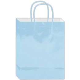 72 Wholesale Glossy Paper Gift Bag Baby Blue