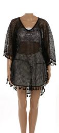36 Wholesale Women's Crochet Swimsuit Cover Up Black Color One Size