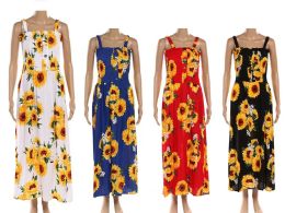 48 Pieces Womens Floral Print Ankle Length Dress In Assorted Color - Womens Sundresses & Fashion