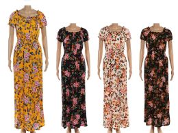 48 Pieces Women's Long Floral Fashion Dress In Assorted Color - Womens Sundresses & Fashion