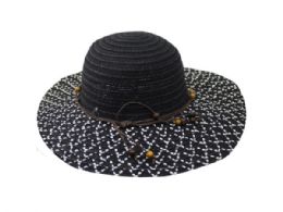 12 pieces Adult Fashion Woven Sun Hat With Beads And Chin Strap - Sun Hats