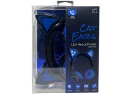 12 pieces Hype Cat Ear Led Headphones With Mic In Blue - Headphones and Earbuds