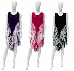 12 Pieces Rayon Tie Dye Embroidered With Fringed Umbrella Dress - Womens Sundresses & Fashion
