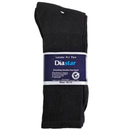 60 pieces Socks 3pk Size 10-13 Black Diabetic Crew Comfy Feet Peggable - Men's Diabetic Socks