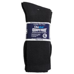 60 pieces Socks 3pk Size 13-15 Black Diabetic Crew Comfy Feet Peggable - Men's Diabetic Socks