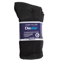 60 Bulk Socks 3pk Size 9-11 Black Diabetic Crew Comfy Feet Peggable