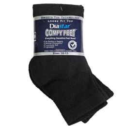 60 of Socks 3pk Size 10-13 Black Qtr Length Diabetic Crew Comfy Feet