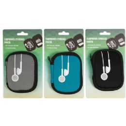 24 of Earphones Storage Pouch Neoprene 3.15x4.15in 3ast Colors Tcd Holds Earphones/charger/etc