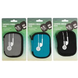 24 Bulk Earphones Storage Pouch Neoprene 3.15x4.15in 3ast Colors Tcd Holds Earphones/charger/etc