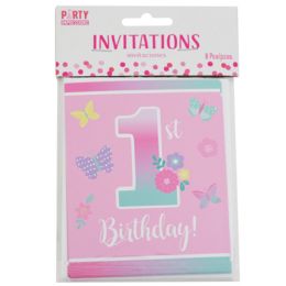 144 pieces Invitation Cards 1st Birthday Girl 8ct - Invitations & Cards