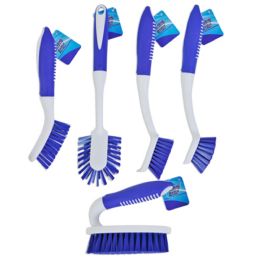 30 pieces Cleaning Brush 5ast Styles White W/navy Blue Soft Grip Handle Cleaning Hangtag - Brushes