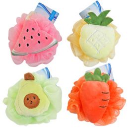 24 pieces Bath Sponge Novelty 4ast Soft Avoc/carrot/pineapl/watermelon Sponge W/plush Hba/ht - Shower Accessories