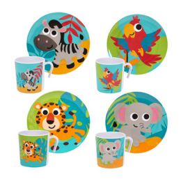 48 pieces Dinnerware Kids Jungle Animal Plate/mug 4asst 48pc Pdq Elephant/parrot/zebra/leopard - Plastic Dinnerware