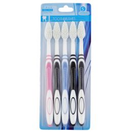 24 pieces Toothbrush 5pk Medium Bristle 5clrs Per Pk Hba/blister Pink/blk/blue/2 Greys - Toothbrushes and Toothpaste
