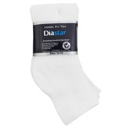60 Bulk Socks 3pk Size 13-15 White Qtr Length Diabetic Crew Comfy Feet