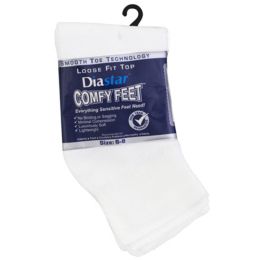 60 of Socks 3pk Size 6-8 White Qtr Length Diabetic Crew Comfy Feet Peggable