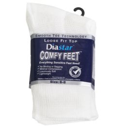 60 of Socks 3pk Size 6-8 White Diabetic Crew Comfy Feet Peggable