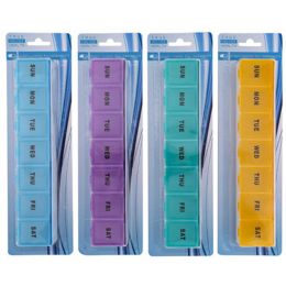 48 pieces Pill Organizer Large Weekly 9x2x1 4 Colors Plastic Hba Blistercard - Pill Boxes and Accesories