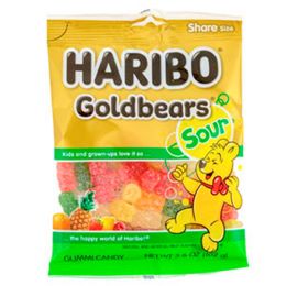 12 pieces Gummi Candy Haribo Sour Goldbears 3.5 Oz Peg Bag - Food & Beverage