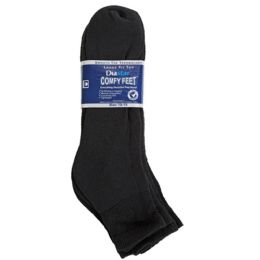 60 pieces Socks 3pk Size 13-15 Black Qtr Length Diabetic Crew Comfy Feet Peggable - Men's Diabetic Socks