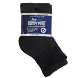 40 of Socks 3pk Size 13-15 Black Qtr Length Diabetic Crew Comfy Feet Peggable