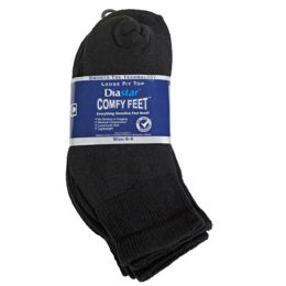 60 of Socks 3pk Size 6-8 Black Qtr Length Diabetic Crew Comfy Feet Peggable