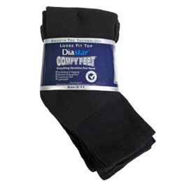 40 Bulk Socks 3pk Size 9-11 Black Diabetic Crew Comfy Feet Peggable