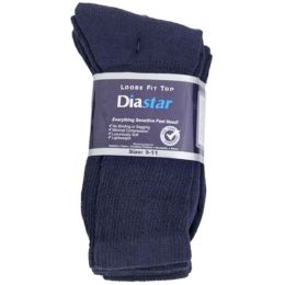 60 pieces Socks 3pk Size 9-11 Blue Diabetic Crew Comfy Feet Peggable - Men's Diabetic Socks