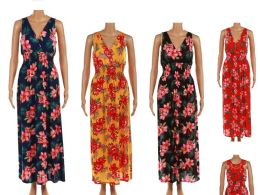 48 Pieces Womens Long Flower Fashion Sun Dresses In Assorted Colors - Womens Sundresses & Fashion