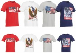 72 Wholesale Men's Crew Neck Patriotic Short Sleeve T-Shirts In Assorted Sizes And Colors