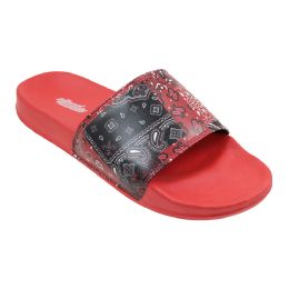 12 Pieces Men's Red Bandana Slide - Men's Slippers