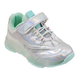 12 Wholesale Girl's Sneaker Silver & Mint
