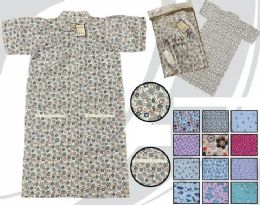 72 Wholesale Womens Short Sleeve Woven Dusters House Dress With Snap Closure Assorted Sizes M-2xl