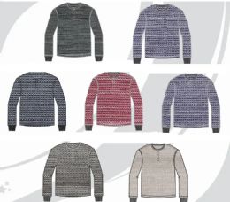 72 Pieces Mens Henley Long Sleeve Novelty Waffle Knit Top Sizes M-2xl - Mens Thermals